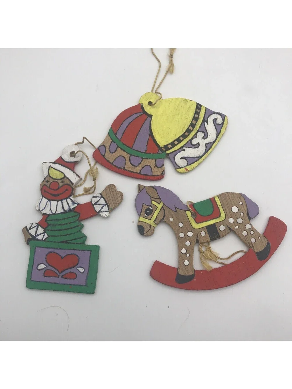 Vtg Wooden Christmas Ornament Lot Of 16 Nursery Rhyme Raggedy Andy Double Sided